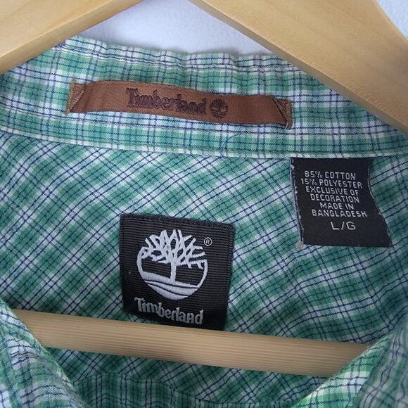 Timberland Short Sleeve Button Up Shirt Green Check Pattern Size L - Picture 4 of 7